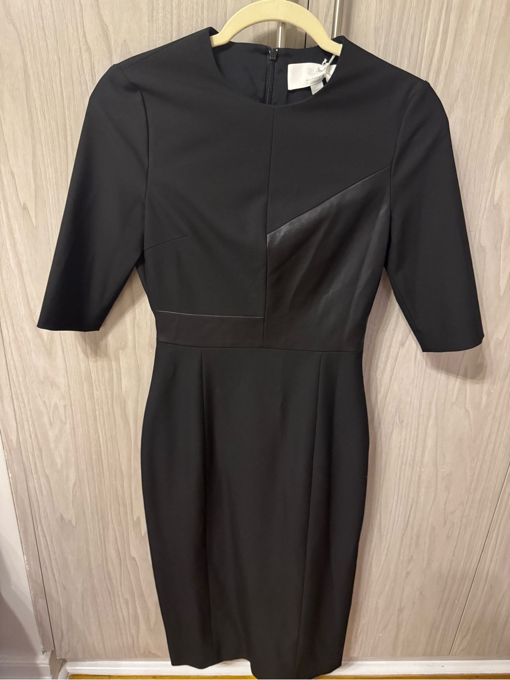 Hugo Boss Black Midi Sheath Dress with Faux-Leather Detail